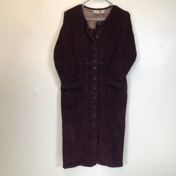 L.L. Bean Womens Brown Corduroy  Button Front Collarless Prairie Dress 6P Petite - Picture 1 of 5